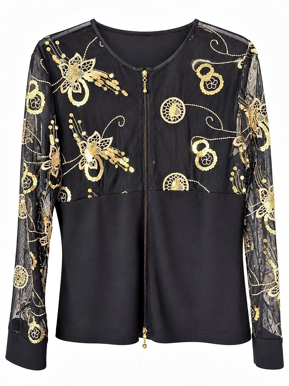 Joseph Ribkoff Black Gold Sequin Embroidered Mesh Jacket Size 12